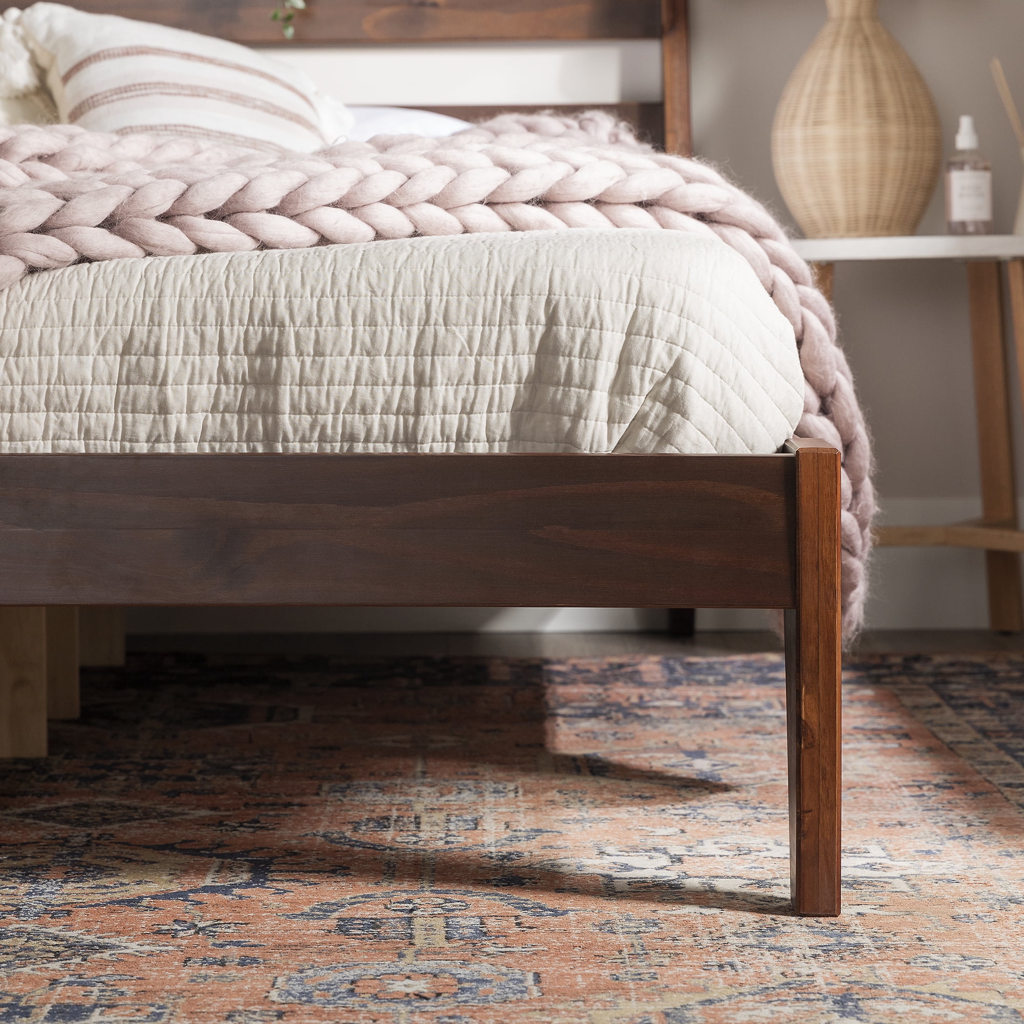 Walker Edison Abrielle Modern Queen Platform Walnut Bed Frame