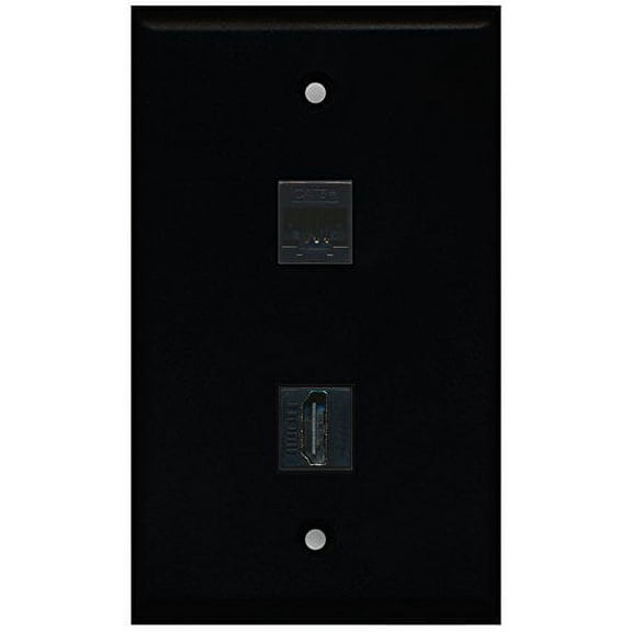 RiteAV - Black 1 Port HDMI 1 Port Cat5e Ethernet Black Wall Plate