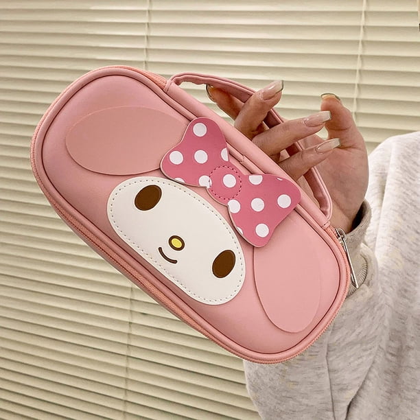 Sanrio-neceser de maquillaje para mujer, Kuromi Melody, bonitos artículos de tocador de PU, organizador de cosméticos, neceser con cremallera, neceser de viaje, bolsas de maquillaje para mujer
