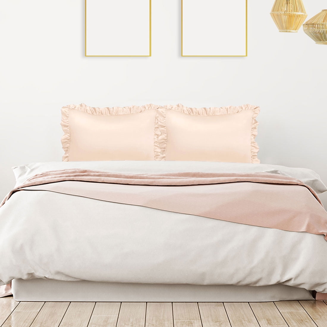 Unique Bargains 2-Piece Satin Ruffled Edge Pillowcases, Standard, Rose Gold