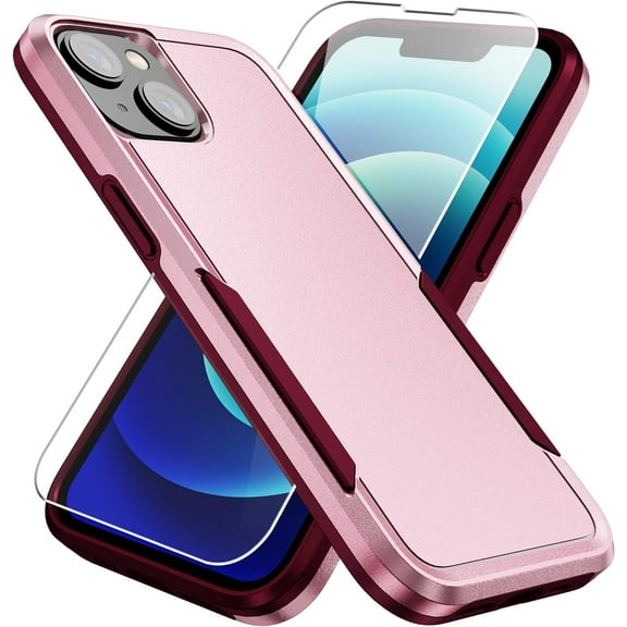 for iPhone 14 Case, iPhone 13 Case, with Screen Protector, Heavy-Duty Tough Rugged Shockproof Protective Case for iPhone 14/13, Black