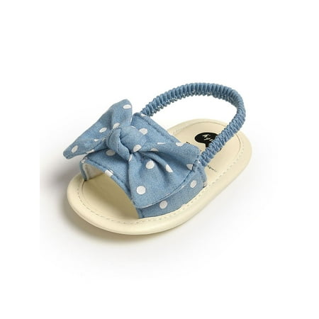 

Lacyhop Baby Girls Sandals Bowknot Crib Shoes First Walkers Flat Sandal Birthday Non-Slip Princess Shoe Lightweight Soft Sole Blue Polka Dot Bow 5C