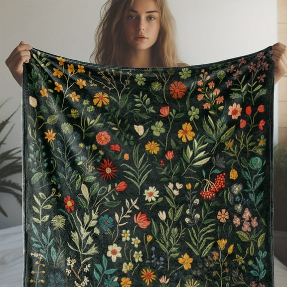 Vintage Floral Pattern Flannel Throw Blanket Digital Print Soft Cozy Multipurpose All-Season Throw for Couch Bed Office and Travel Gift-Ready for Home Decor 59x78.7 inches