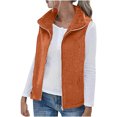 thumbnail image 2 of Fanxing Clearance 2025 Womens Fuzzy Sherpa Fleece Jacket Plus Size Lightweight Vest Coat Cozy Sleeveless Cardigan Zipper Waistcoat Outerwear with Pocket Orange,XXL, 2 of 7