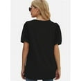 thumbnail image 2 of Womens Casual V Neck T Shirts Swiss Dotted Puffy Sheer Short Sleeve Blouses, 2 of 5