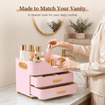thumbnail image 5 of Countertop Makeup Organizer with Drawers, 3 Tier Cosmetic Storage Box with Beauty Accessories Set, Vanity Bathroom Counter Dresser Skincare Display Case for Lipsticks, Beauty Palettes, Pink, 5 of 10