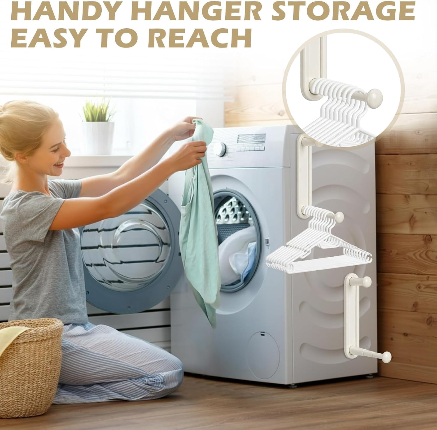 2 Pcs Magnetic Hanger Holder for Laundry Room Washing Machine Extendable Double-layer Magnetic Clothes Hangers Organizer Stacker Storage Non-punching Closet Laundry Room Organization