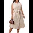 thumbnail image 3 of Vestidos de Verano de Talla Grande - Vestido Informal Sin Mangas con Cuello Redondo y Botones para Mujer Albaricoque 4XL, 3 of 9