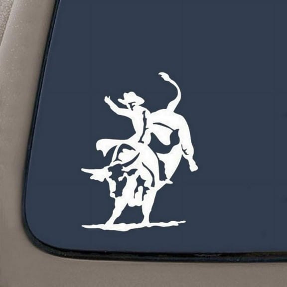 Bull Rider Riding Rodeo Decal Sticker | 5.5-Inches | White Vinyl Decal | Car Truck Van SUV Laptop Macbook Wall Decals