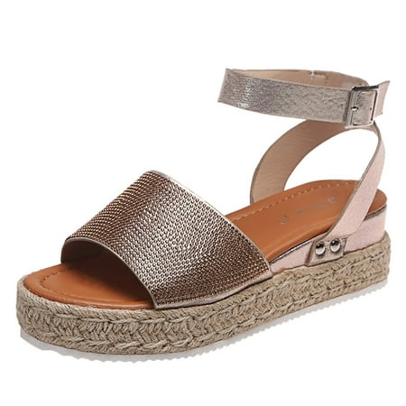 

HGWXX7 Sandals For Women Summer Womens Summer Buckle Strap Wedges Weave Beach Open Toe Breathable Sandals Shoes Stylish Shoes