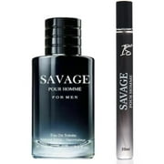 Savage for Men - 3.4 Fl Oz Cologne for Men Masculine Scent + Travel Spray (Savage or Salvang) 35ml or Oil Roll 12ml for Daily Use Men's Cologne (Pack of 2)