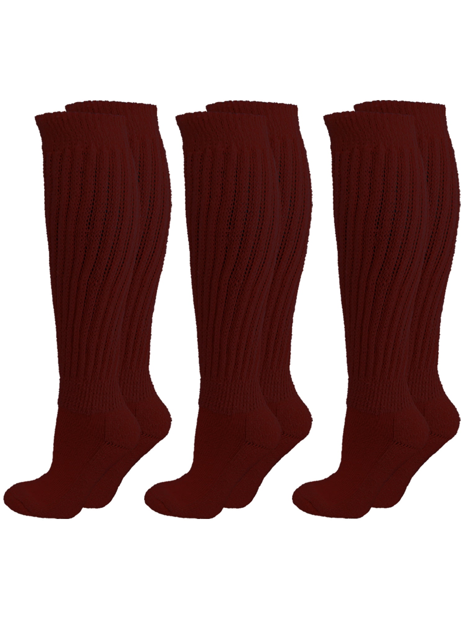 Burgundy All Cotton 3 Pack Extra Heavy Slouch Socks Made In USA