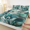 thumbnail image 3 of Manfei Peacock Feather Queen Sheet Sets,Abstract Art Flat Sheet,Green Blue Queen Fitted Sheet For Girl,Microfiber Bedroom Decor,4-Piece, 3 of 7