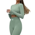 thumbnail image 4 of KOMOO 2Pcs Women Bodycon Tracksuit Outfits Crop Top Leggings Yoga Sets Elastic Sweatsuit Suit Loungwear, 4 of 9
