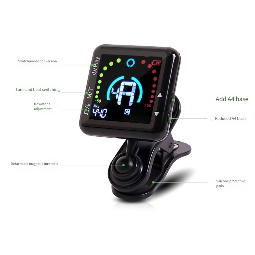 Clip On Guitar Tuner LED Color Display Guitar Metronome Tuner Rechargeable for Violin Bass Guitar Ukulele Banjo(MT90R)並行輸入 : Guitar Tuner Rechargeable, Clip On Tuner with LCD