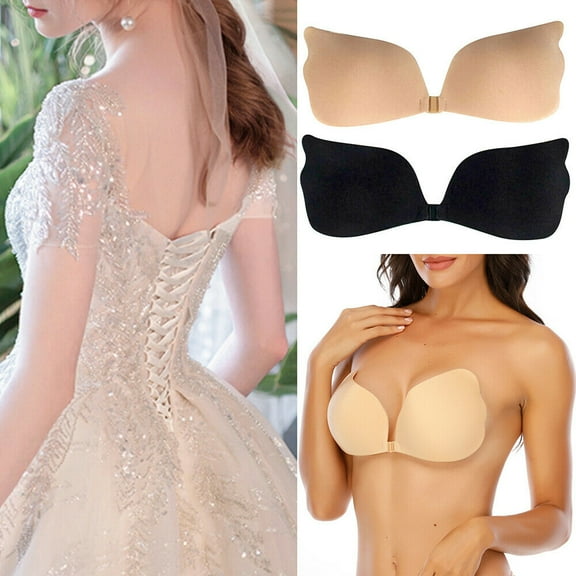Adhesive Bra Strapless Sticky Reusable Invisible Push up Wing-Shape Silicone Bra for Backless Dress
