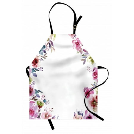 

Floral Apron Flower Background with Florets Blooms Bouquet Romance Bridal Watercolor Art Unisex Kitchen Bib Apron with Adjustable Neck for Cooking Baking Gardening Fuchsia Green Blue by Ambesonne
