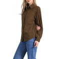thumbnail image 4 of INSPIRE CHIC Corduroy Jacket for Women's Button Up V Neck Blouses Autumn and Winter Loose Shirt XS Brown, 4 of 6