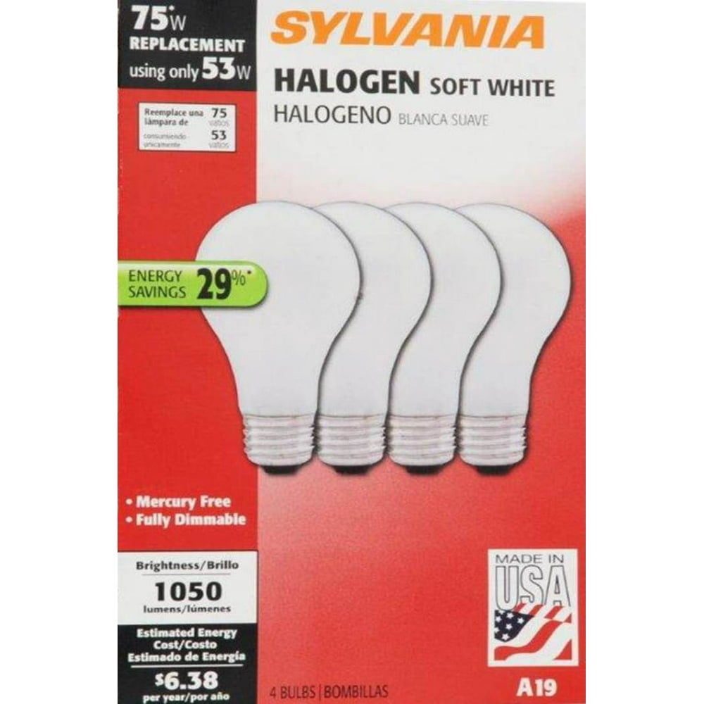 Sylvania Halogen Light Bulbs, 53W (75W Equivalent), Soft White, 4count