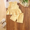 thumbnail image 5 of Toddler Baby Girl 2Pcs Summer Plaid Outfit Sleeveless Ruffle Peplum Tank Top & Shorts Set, 5 of 7