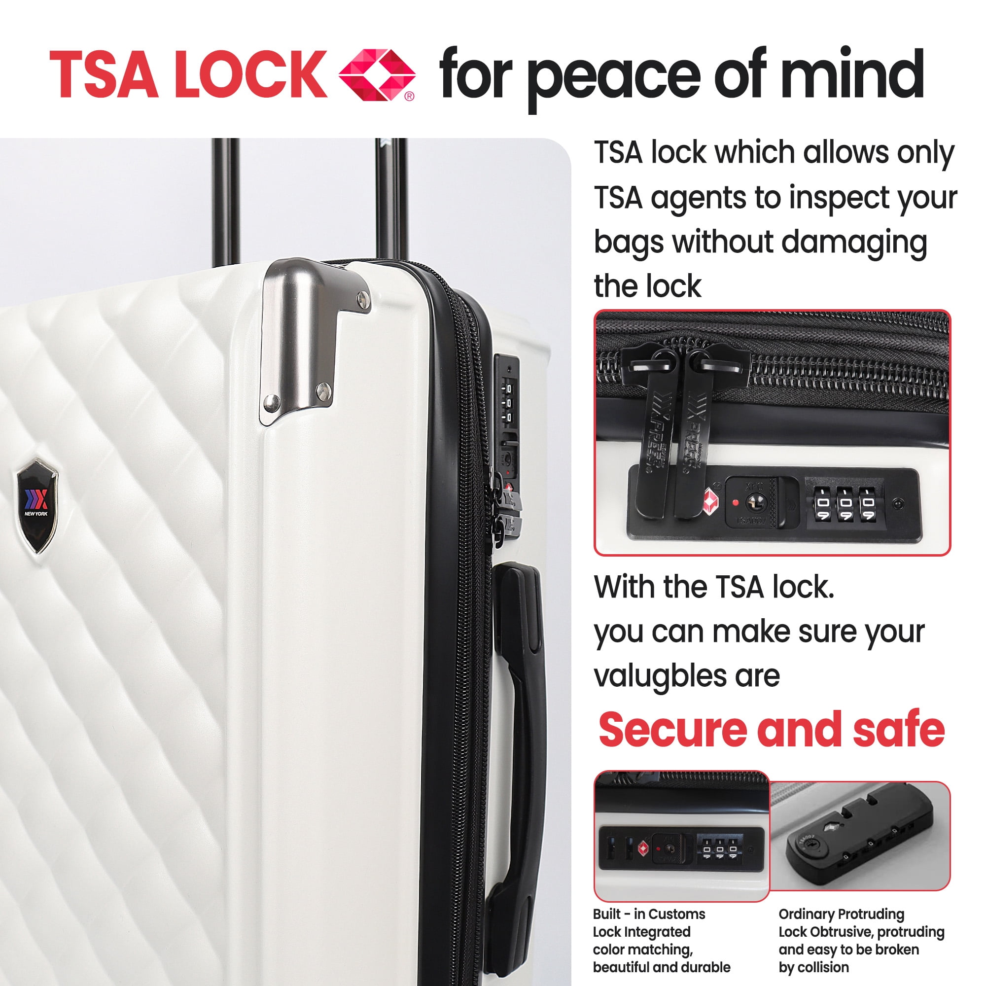 New York Xpress 24" Hardside Checked Luggage, Lightweight Expandable Suitcase with Spinner Wheels and TSA Lock, Milk White - WD576