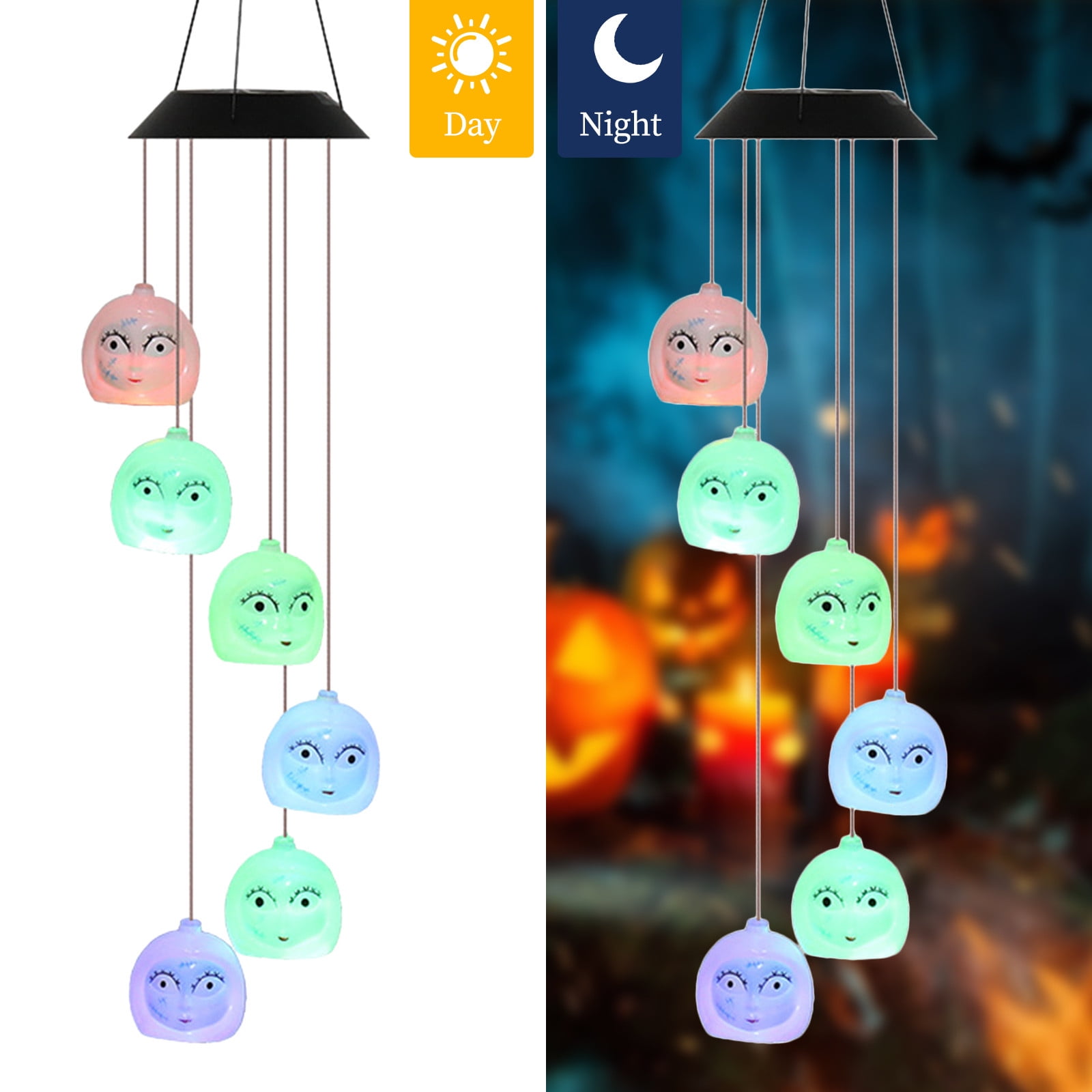 Weloille Pumpkin Solar Wind Chimes, Halloween Mobile Hanging LED Color Changing Wind Chime for Indoor and Outside Garden Patio Yard Decoration