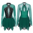 thumbnail image 2 of Aislor Women's Figure Ice Skating Layered Hollow Back Gymnastic Leotard Roller Skating Performance Dress Dark Green XL, 2 of 7