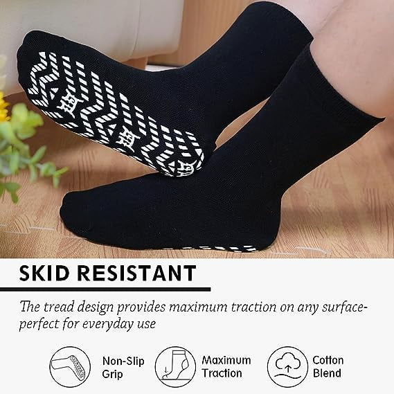 AMITOFO 5 Pairs Non Slip Grip Socks - Ideal for Yoga, Pilates, Hospital Use  - Men & Women's Crew Sticky Gripper Socks (Size 7-10) 