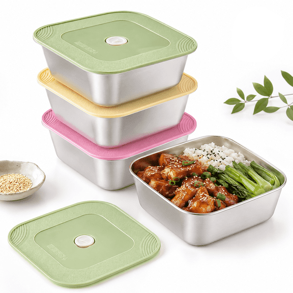 3-Pack Stainless Steel Sandwich Containers, 25 oz Food Storage Containers with Lids, Bento Box Style Lunch Containers for Meal Prep, Snacks & Leftovers (Pink/Yellow/Green)