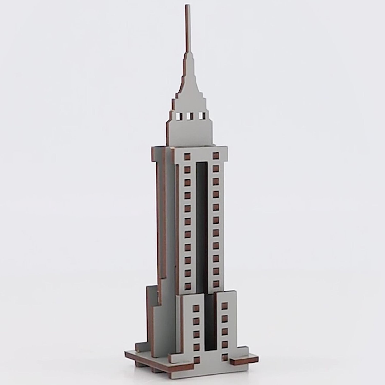 Little & Wood: Woodlet: Medium - Empire State Building - Grey, 3D Wooden Kit-Set, New York Landmark Puzzle, Pop Build Fun, Easy Assembly, Ages 6+