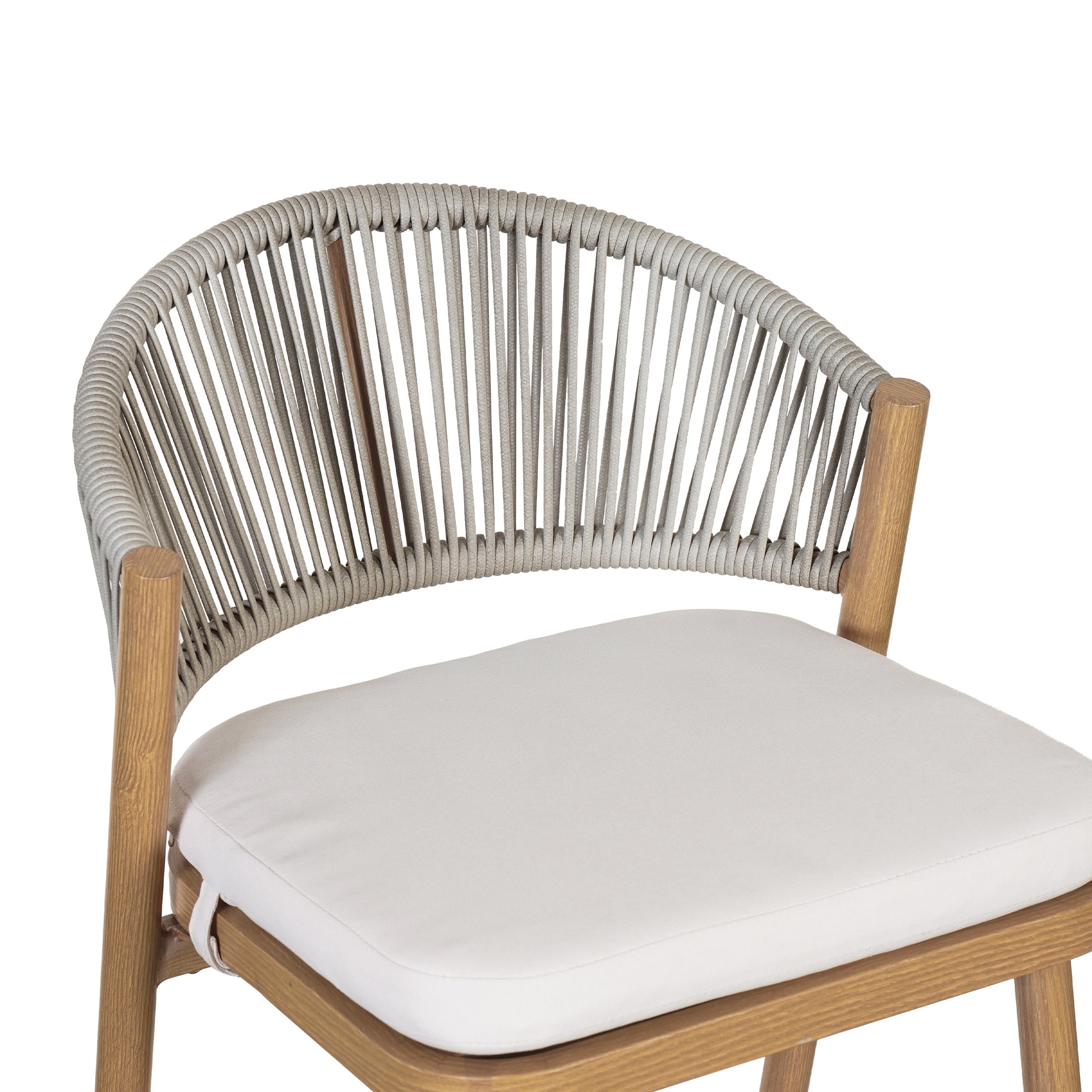 Amara Modern Outdoor Patio Barstools, Aluminum Frame, Scallop-Shaped Backrest, Maple, Set of 2