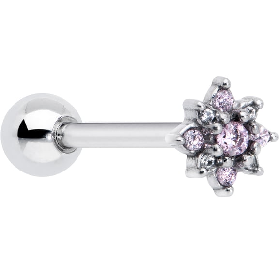 Body Candy 14G Women 316L Surgical Steel Stylish Snowflake Pink Accent Barbell Tongue Ring Body Piercing Jewelry 5/8”