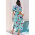 thumbnail image 2 of Women's Sky Blue Abstract Print Short Puff Sleeve Tiered Maxi Dress | [ZhiHiMeRi] | (US 16-18)XL, 2 of 12