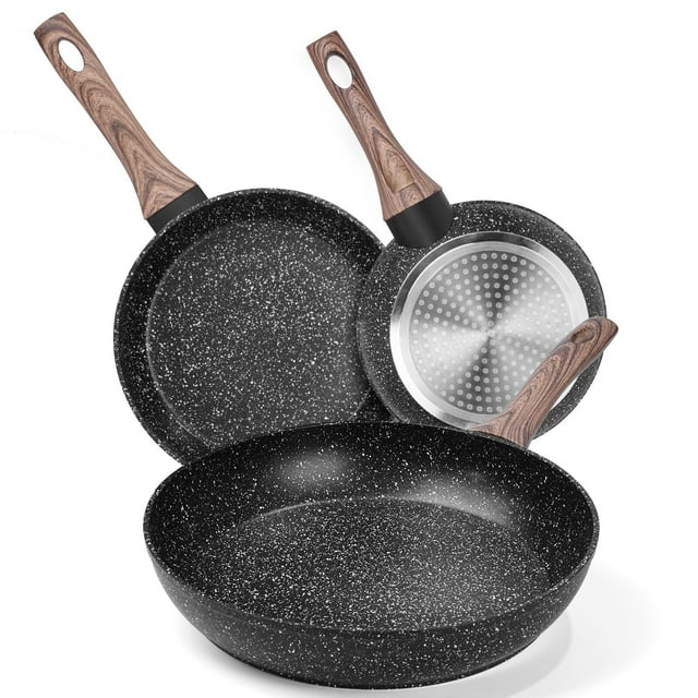 Juego de 3 Sartenes con Revestimiento Antiadherente para Todo Tipo de Estufas, Set de 3 piezas (20 cm y 24 cm y 28 cm)