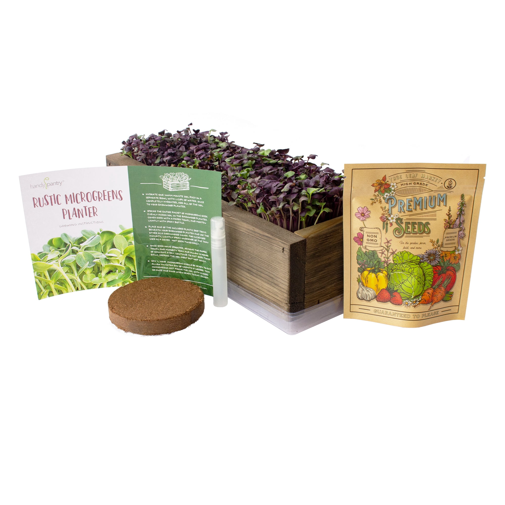 Organic Indoor Microgreens Growing Kit - With Reclaimed Barnwood Style Planter - Rich Brown - Complete Soil Based Indoor Garden Kit With Organic Purple Radish Microgreens Seeds - Rustic Kitchen Decor