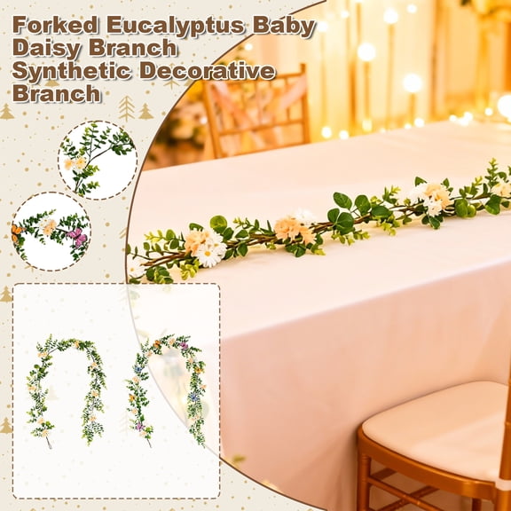 8-Meter 3-Fork Decorative Vine Artificial Flower With Realistic Eucalyptus Leaves And Small Daisy Flowers, Beautiful Realistic Lifelike Design For Home Outdoor Wedding Living Room