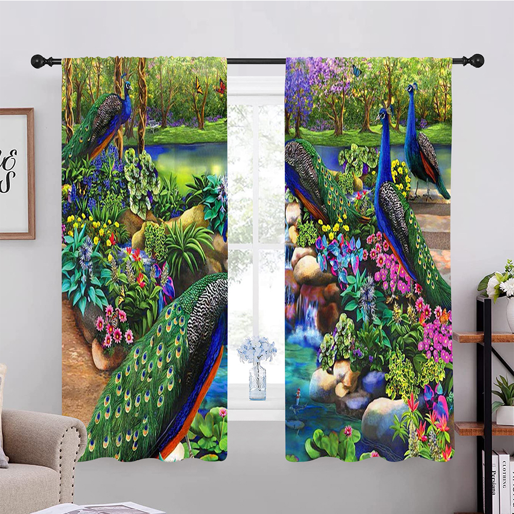Innerwin 1Pair Peacock Printed SemiBlackout Window Curtain Thermal