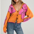 thumbnail image 6 of JUUNthy Womens Cardigan Sweater, Floral Knit V Neck Long Sleeve Casual Loose Cropped Sweater Outerwear Orange M, 6 of 11