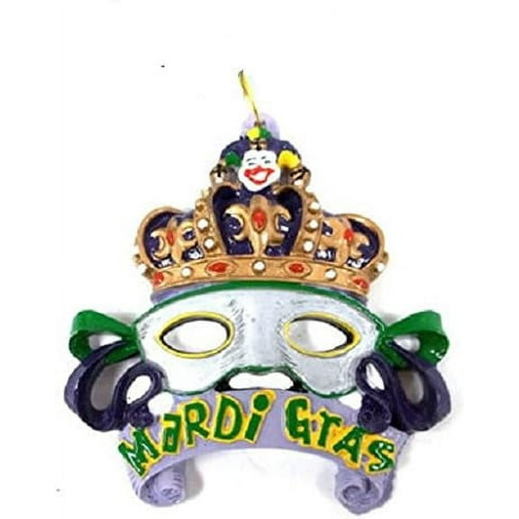 Crown Mardi Gras Mask New Orleans Christmas Holiday Hand Painted Tree ornament with free gold pouch