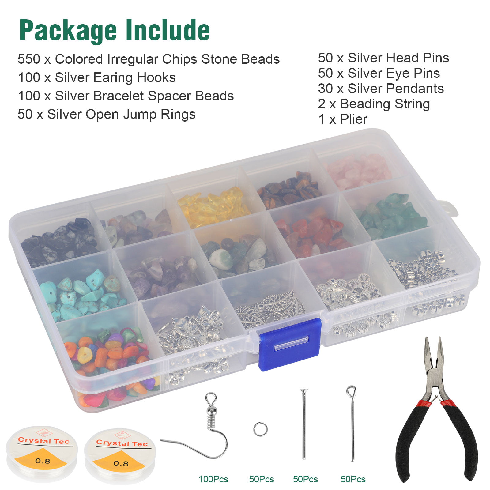 MineCrystals Jewelry Making Kit Diy Natural Crystal Chip Stones Beads Tools  Kit Jewelry Wires Findings Supplies Instruction Guide Gift Box Ad