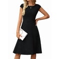 thumbnail image 2 of Women Cap Sleeve Cocktail Party Semi Formal Midi Dress Black XL, 2 of 9