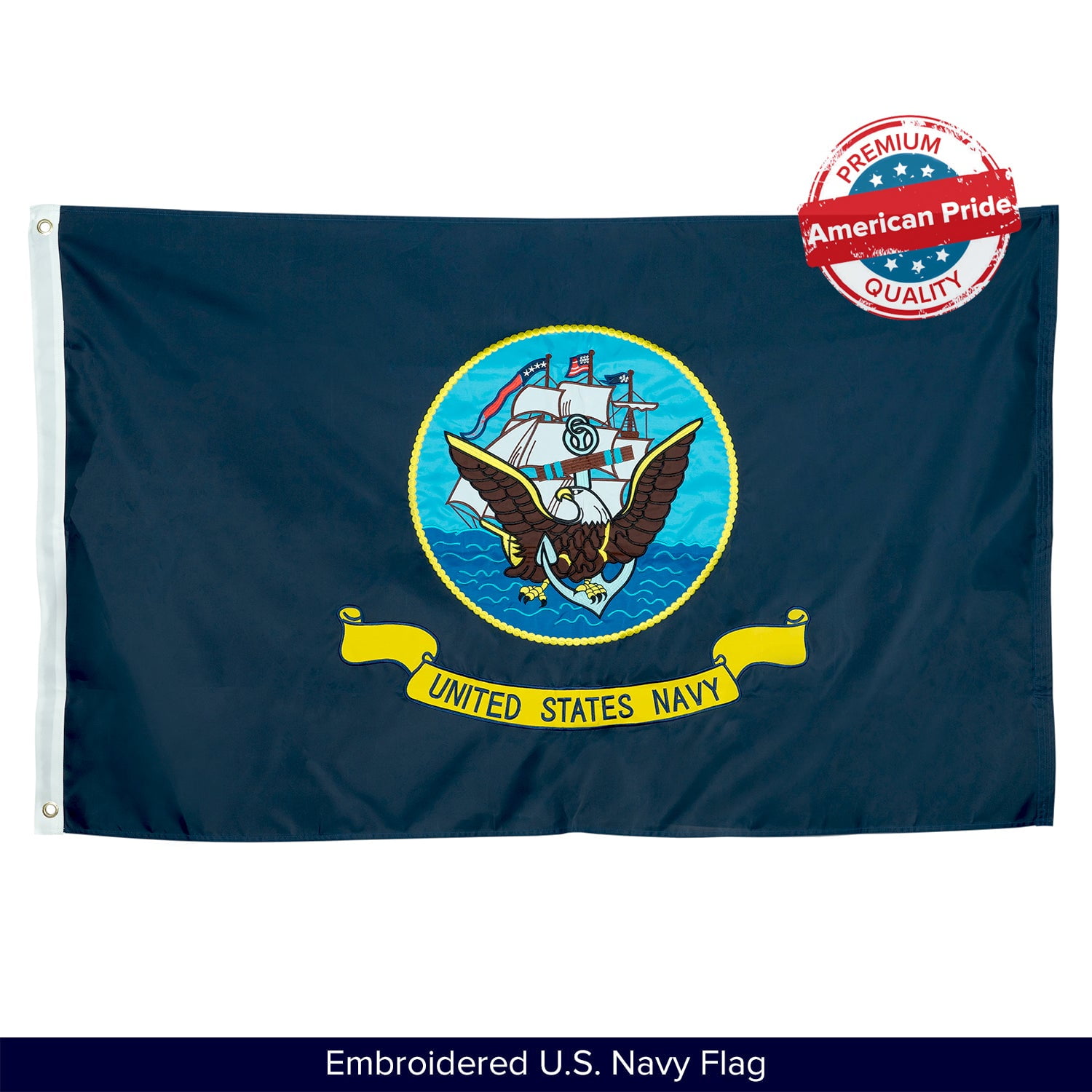 3x5 U.S Navy Ship Emblem Seal Nylon Knitted Flag 3'x5' Brass Grommets