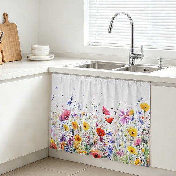 Rustic Flower Cabinet Curtain, Spring Summer Plant Sink Skirt for Bathroom, Under Sink shelf Curtain Privacy Drape for Kitchen Laundry Room 10x11in