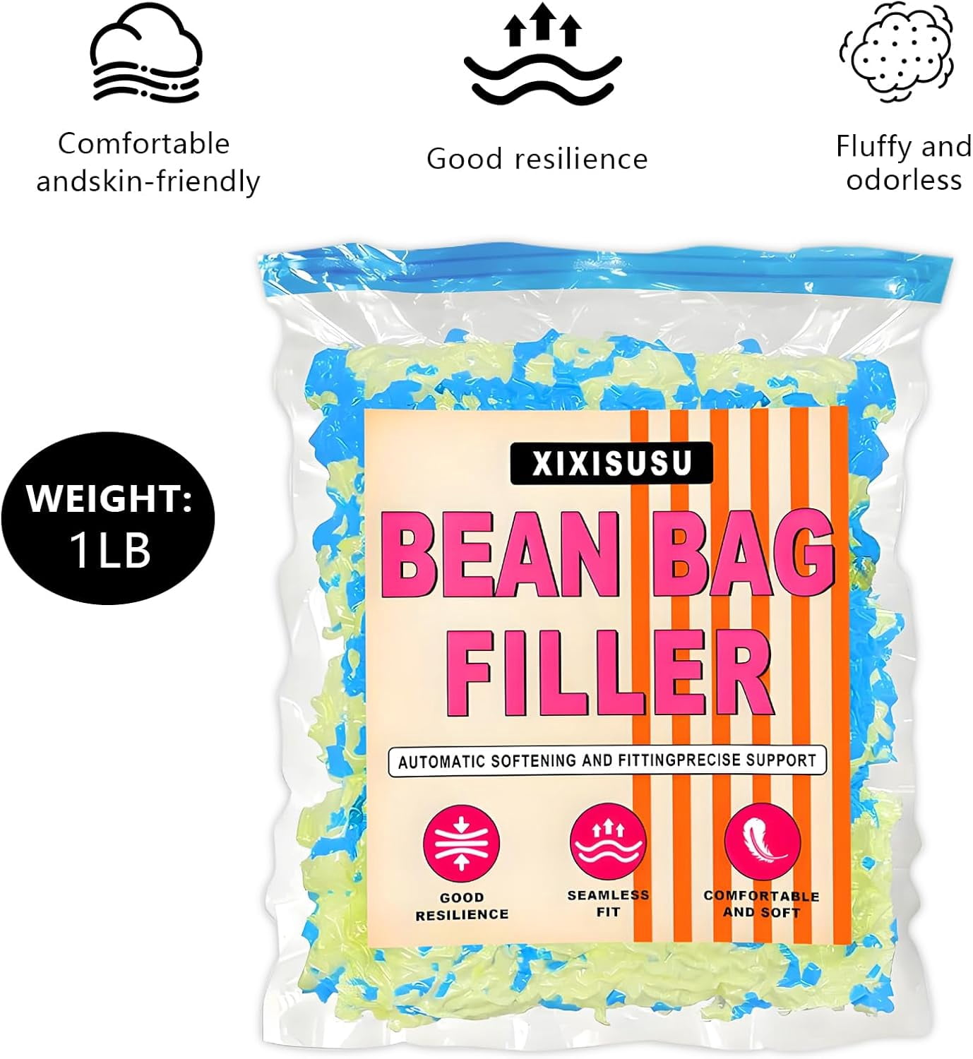 Bean Bag Filler Refill - 1LB Premium Yellow Shredded Memory Foam Stuffing | Compatible with Bean Bag Chairs | Soft, Supportive & Odor-Free Filling for Dolls, Pet Beds and Pillows (Yellow)