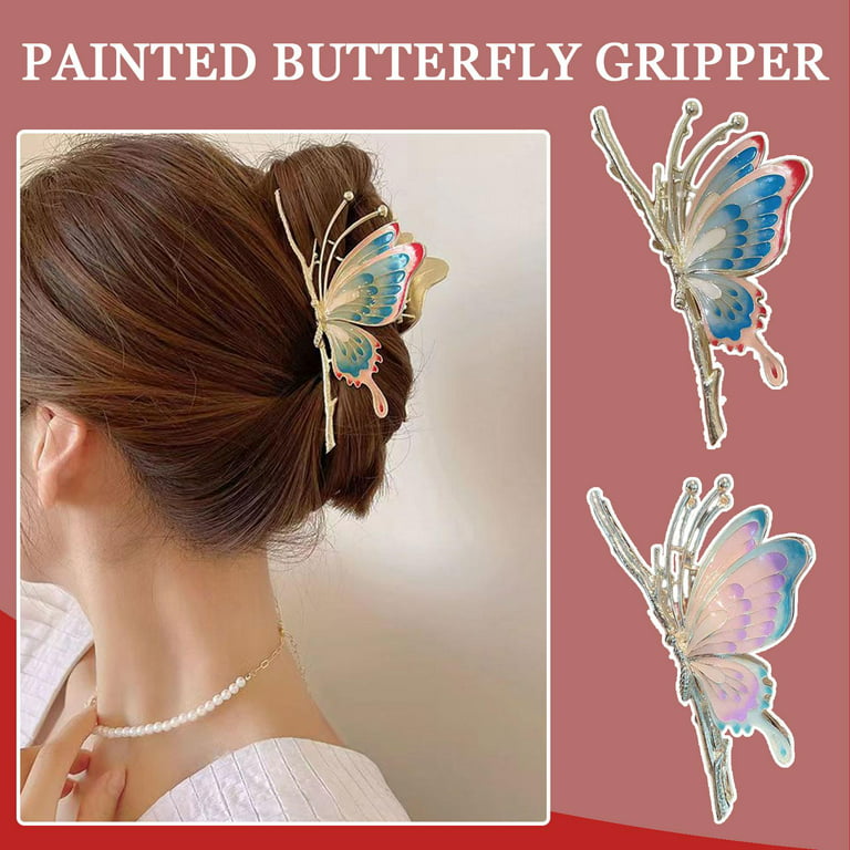Painted Butterfly Hair Clips, Alloy Twist Clips Ornament
