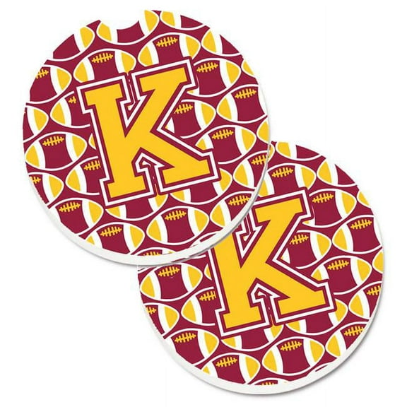 Letter K Football Maroon & Gold Set of 2 Cup Holder Car Coaster