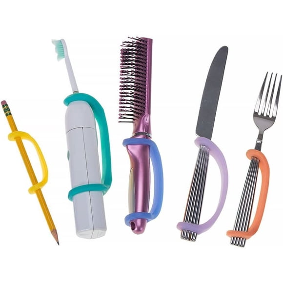 Aide de Poignet Universelle en Silicone pour Prise Limitée, Paralysie Cérébrale, Thérapie, Vaisselle Adaptative Cuillère Fourchette Support, Équipement d'Assistance pour Handicapés (Jeunes à Adultes-5 Pack)