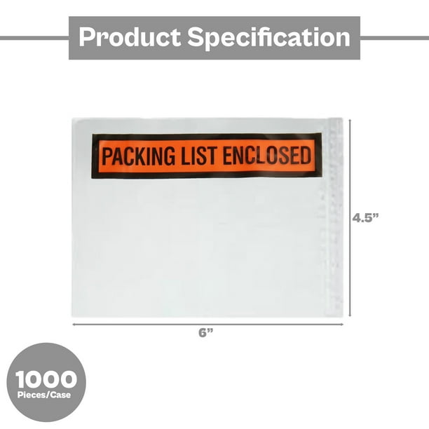 1000 Pack Packing List Envelopes Self Adhesive 4.5 x 6 Shipping Label Sleeves Tear Proof Clear Envelope Pouch Side Load Packing Slips Water Proof