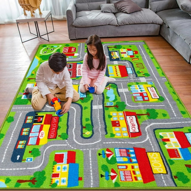 Extra Large Play Rug for Playroom, Car Mat Town City Road Map, Educational Learning Carpet Area Rug for Boys Baby Bedroom, 59 x 39.4 Inch
