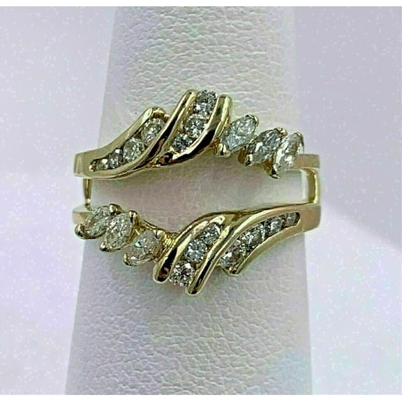 Gems Jewels 2.20 Ctw Round Cut White Diamond Wedding Anniversary Curved Chevron Enhancer Guard Band Ring 14K Yellow Gold Plated 925 Sterling Silver 925 Sterling Silver -5